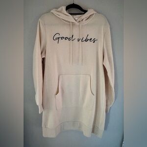 Cali 1850 Size L butter yellow Hoodie Dress with 'Good Vibes' Print